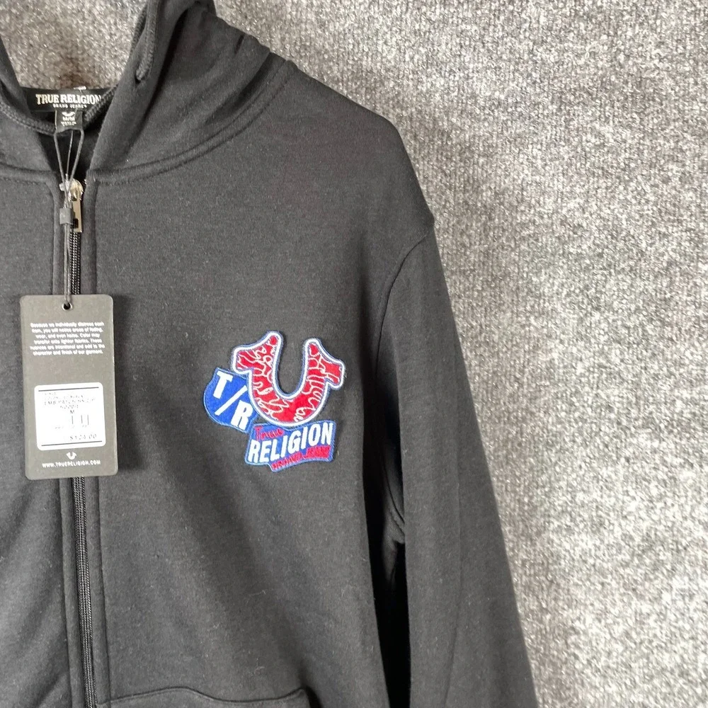 True Religion Hoodie Mens Medium Black Full Zip World Tour Rock‎ Back Hit Grunge